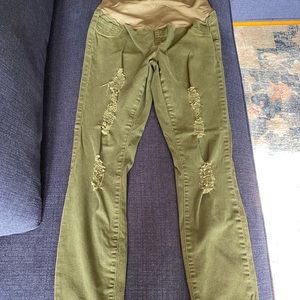 First Kick Maternity olive green twill pants small